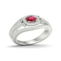 Carski dragi kamen Sterling srebrni okrugli rez stvorio Ruby i stvorio bijeli safir Halo ženski zaručnički prsten