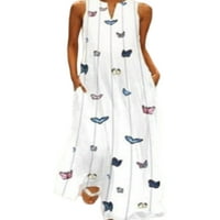 Grianlook Women Ljeto Plaže Sunduss Butterfly Print Long Maxi Haljine haljina bez rukava, Ležerne prilike