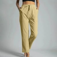 Duge Pantalone Za Žene Žene Čvrste Pamučne Platnene Pantalone Dužine Gležnja Pokets Casual Elastične Pantalone