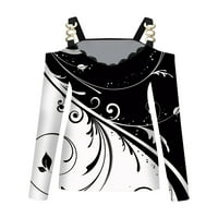 Majice za žene labave grafike Lady Chic Bohemian Print V vrat sa tri petlje čipkasti Halter sa ramena