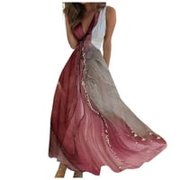 Tking modni ljetni casual mramorni ispis za žene Boho labave bez rukava V-izrez Maxi haljine crvene m
