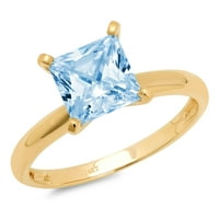 2.5 ct princeza rezano plavo prirodno nebo plavo Topaz 18k gravura od žutog zlata Izjava godišnjica zaruka vjenčanje pasijans prsten veličina 7.25