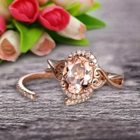 Art Deco 1. Carat Oval Cut Morganite zaručnički prsten vjenčani Set na 10k ružičastom zlatu sjajni zapanjujući
