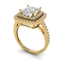 2. ct briljantan princeza rez sintetički bijeli safir 14k žuto zlato Halo Solitaire sa akcentima prsten