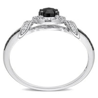 Carat T. W. crno-bijeli dijamant 10kt bijelog zlata otvoreni prsten sa prosutim drškom