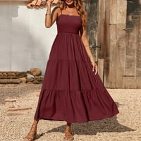 drpgunly haljine za žene ljetne haljine Casual Boho remen bez rukava s slojevitim dugim plažnim haljinama za sunce ljetne haljine komoda Red S