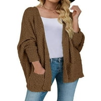 Glonme Outwear dugih rukava za žene Casual zimska topla jakna otvorena prednja Fuzzy Fleece Coat kafa