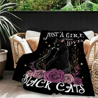 Slatka crna mačka pokrivač pokloni za mačke Lovers Girl, Halloween Throw Stars pliš mjesec deke za djevojčice