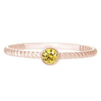 Karatni okrugli rez Žuti prirodni dijamantski Twist prsten 14k ružičasto zlato-8.5