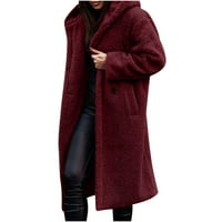 Klirens ženski zimski kaputi Fuzzy flis duge jakne sa kapuljačom dugme dole plišana topla odjeća sa džepovima