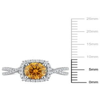1-karatni T. G. W. žuto-bijeli kreirani Moissanite 10kt bijeli Zlatni Halo Crossover zaručnički prsten