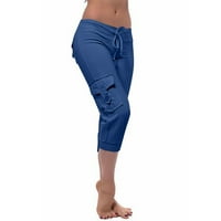 Visoki čekići sa visokim strukom Yoga obrezirane hlače dugmad pantalone sa džepovima široke noge casual