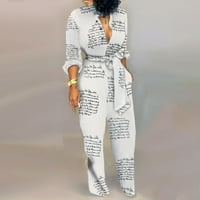 Oxodoi ženske pantalone sa širokim nogavicama štampane boje kombinezon sa dugim rukavima sa kaišem divne