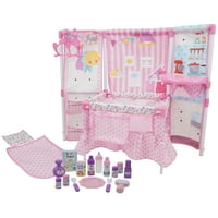BNB Pink Doll set namještaja - 14 Baby Doll, izgrađen u visokoj stolici i dvorištu za igru, dodaci, Set