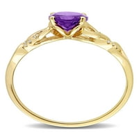 1-karatni T. G. W. Ovalni afrički ametist i dijamantski naglasak okruglog reza 10kt ovalni prsten od žutog zlata