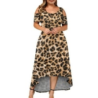 Ženske ljetne haljine Velike veličine posade vrat hladnog ramena kratkih rukava Leopard haljina