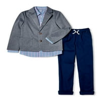 Wonder Nation Boys 4 - & Husky komplet odijela sa pletenim blejzerom, košuljom na dugmad i pantalonama,