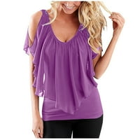 Hanas Tops Ženska Moda Casual Strapless rukav spajanje T-shirt Top Purple XL