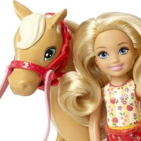Barbie Club Chelsea lutka i konj, slatka voćnjaka plavuša mala lutka, smeđi konj i dodaci
