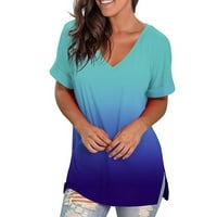 Paiwinds ženski vrhovi modni Casual gradijent bluza V-izrez kratki rukav labava majica vrhovi plavi XL