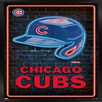 Chicago Cubs - Neonski Zidni Poster Za Kacigu, 22.375 34 Uokviren