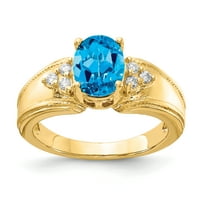 Primalni zlatni karatski žuto zlato 8x ovalni plavi topaz i dijamantski prsten