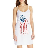 Dan nezavisnosti Ljetne haljine za žene Spaghetti remen Američka zastava tiskana linijska haljina plaža