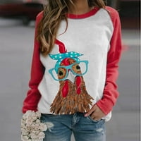 Duge rukave za žene Funny Rooster štampanje okruglog vrata majice labave Fit boja Block pulover dukserica