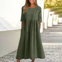 Ženske ljetne haljine za žene Sun Dress Party labavi okrugli izrez srednje dužine jednobojno zeleni L