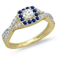 Dazzlingrock kolekcija 14k okrugli plavi safir i bijeli dijamant zaručnički prsten sa split drškom, žuto