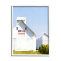 Stupell Industries Bijela štala ruralna država polje američka zastava slika bijelog uokvirenog umjetničkog