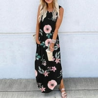 JSEZML Ženska labava sandress cvjetna tiskana dugačka haljina bez rukava Maxi haljine Summer Beach haljina s džepovima