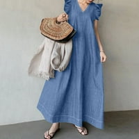 Ljetne haljine traper čvrsti V izrez boemske labave veličine duge nebesko plave haljine za žene u trendu