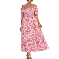 OFF rame Maxi haljine za žene Ljeto puff rukava cvjetna kravata Dye Ispis duge haljine Boho Beach Sendress