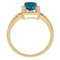 1.86ct smaragdni rez prirodni London Blue Topaz 14K žuti zlatni angažman halo prstena veličine 8.5