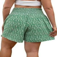 Womens Plus kratke hlače cvjetni Print Shirred široke noge zelene 3xl