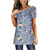 Bluze za žene ljetne cvjetne tiske kratkih rukava košulje okrugli vrat labavi tinejdžeri, sivo, m