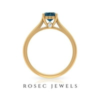 Ovalno izrezan Londonski plavi topaz Solitaire prsten sa skrivenim Moissanitom, 14k žutog zlata, US 4.00