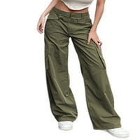 Wdehow Womens Ravne casual pantalone Modni džepovi čvrstog boja šive visoke pantalone sa pojasom